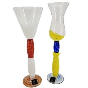 Circleware Hand Blown Multi-Color Champagne Cocktail Glasses 7.5-8" Avant Garde